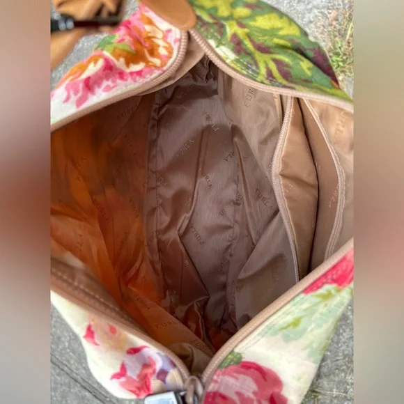 Furla Cream and Pink Floral Shoulder Bag A BEAUTY! - Picture 3 of 9